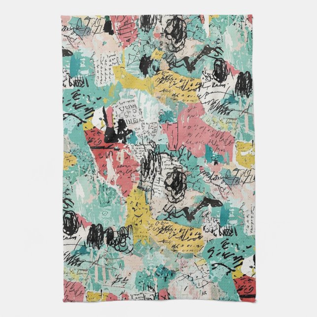 Colourful Urban Graffiti Pattern (2) Tea Towel (Vertical)