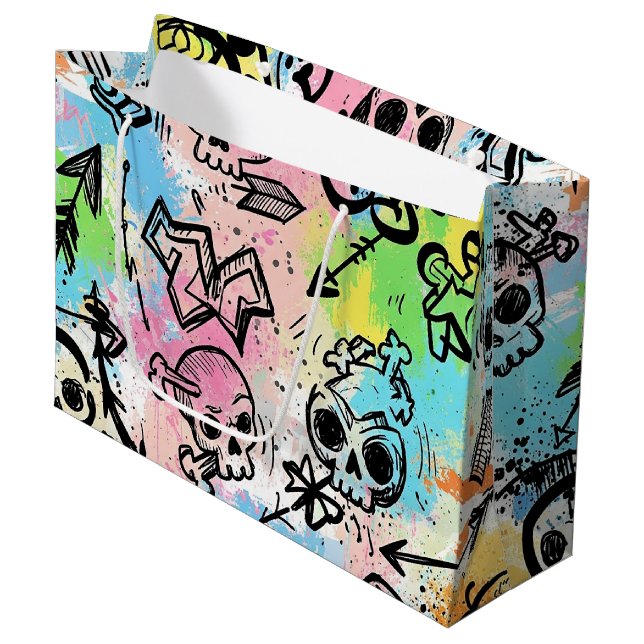 Colourful Urban Graffiti Pattern (6) Large Gift Bag (Front Angled)