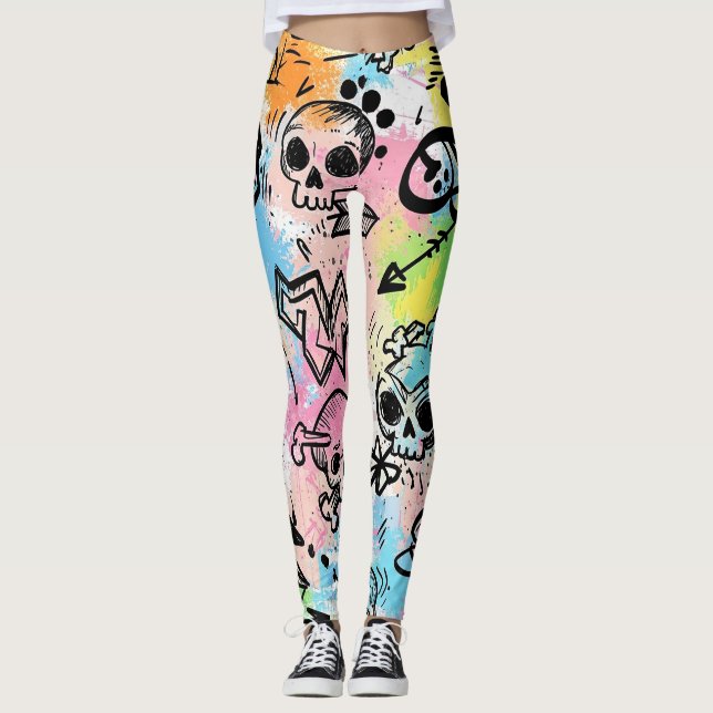 Colourful Urban Graffiti Pattern (6) Leggings (Front)