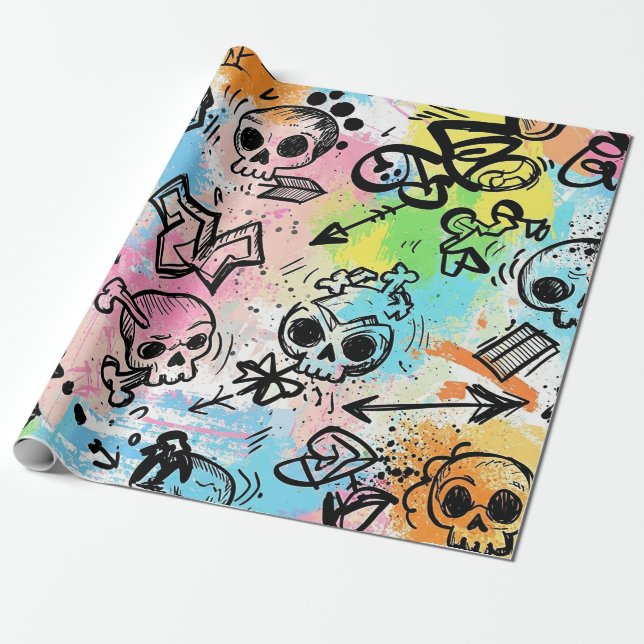 Colourful Urban Graffiti Pattern (6) Wrapping Paper (Unrolled)