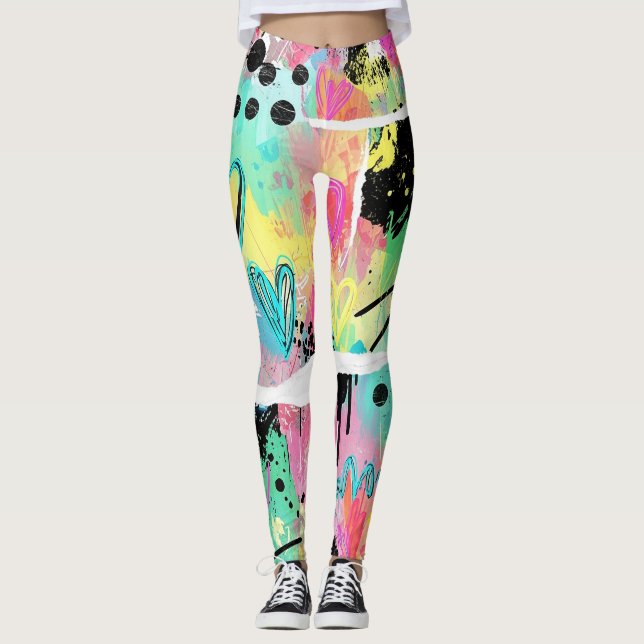 Colourful Urban Graffiti Pattern (7) Leggings (Front)