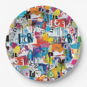 Colourful Urban Graffiti Pattern (8) Paper Plate