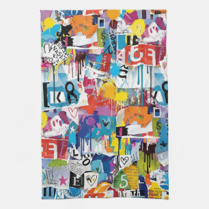 Colourful Urban Graffiti Pattern (8) Tea Towel