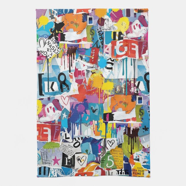 Colourful Urban Graffiti Pattern (8) Tea Towel (Vertical)