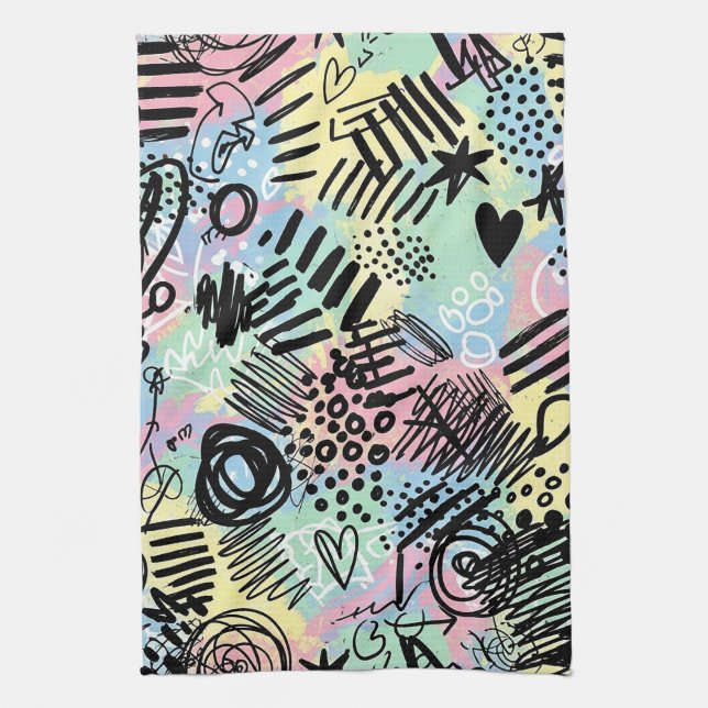 Colourful Urban Graffiti Pattern (9) Tea Towel (Vertical)