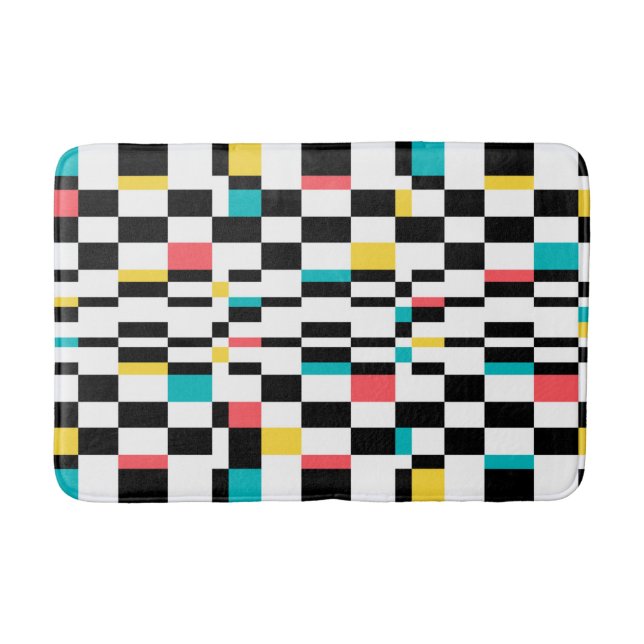 Colourful, urban, modern, trendy geometric pattern bath mat (Front)