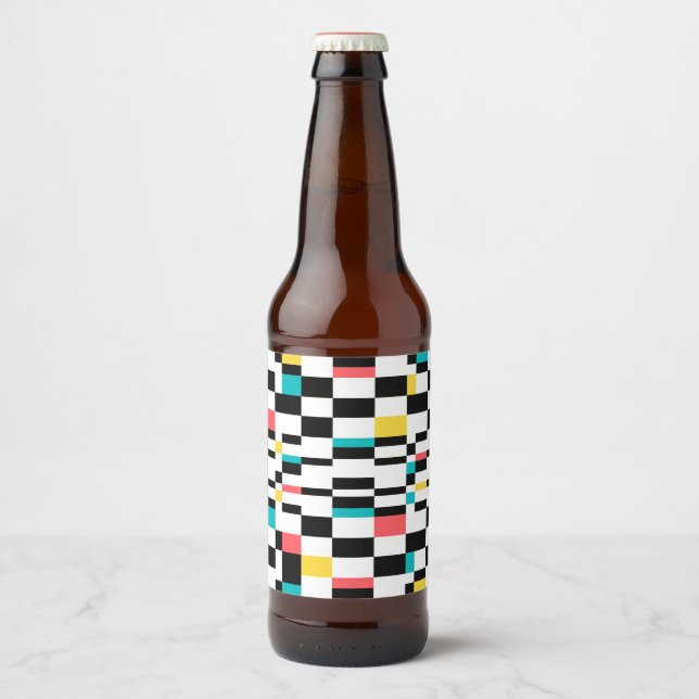 Colourful, urban, modern, trendy geometric pattern beer bottle label (Front)