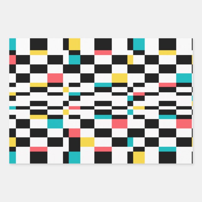 Colourful, urban, modern, trendy geometric pattern wrapping paper sheet (Front)