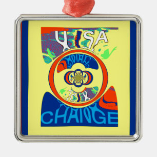 Colourful USA Change: A Festive Design Art Print Metal Tree Decoration