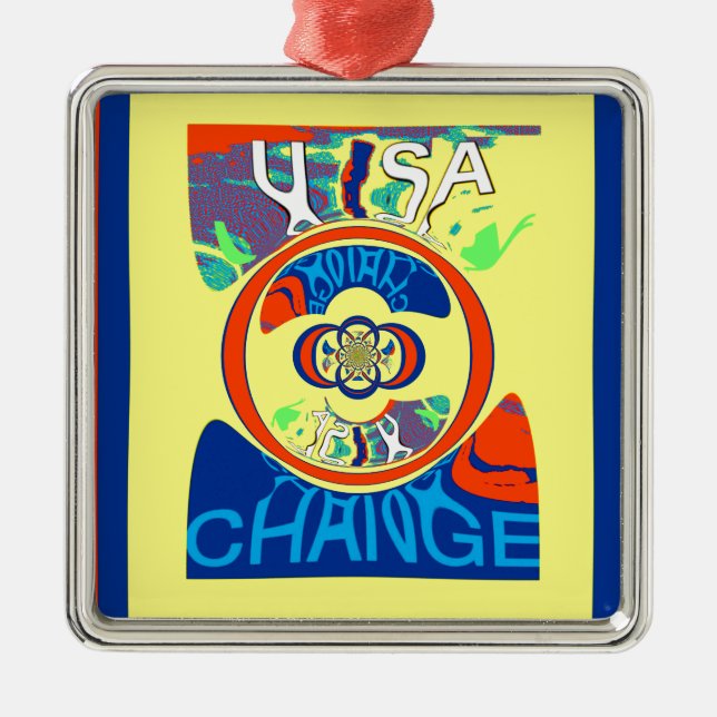 Colourful USA Change: A Festive Design Art Print Metal Tree Decoration (Front)