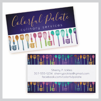 Colourful utensils chef catering business card