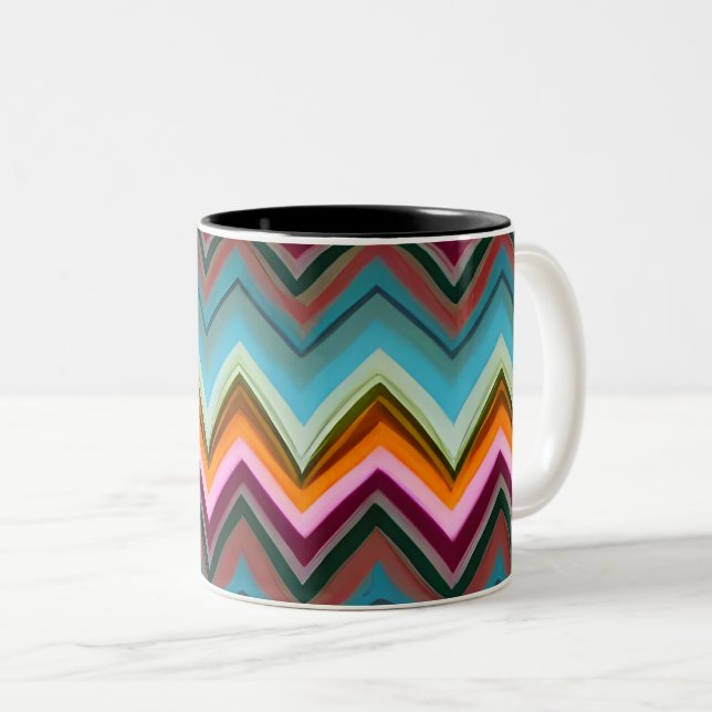 Colourful V Shape Pattern  Two-Tone Coffee Mug (Front Right)