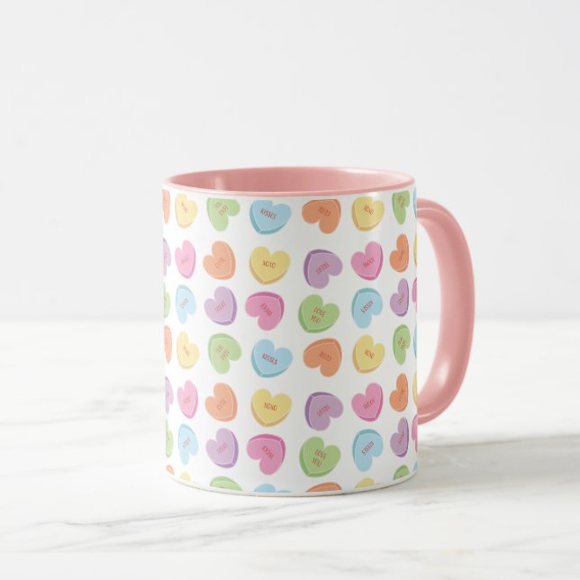 Colourful Valentine Candy Hearts  Paper Coaster Mug (Front Right)