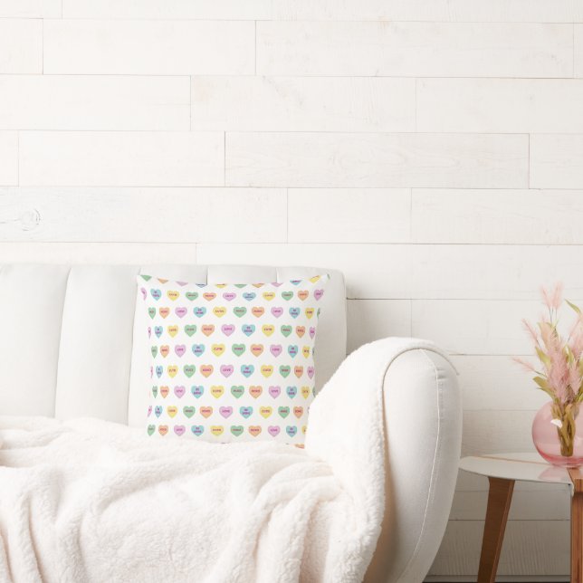 Colourful Valentine Conversation Hearts Cushion (Couch)