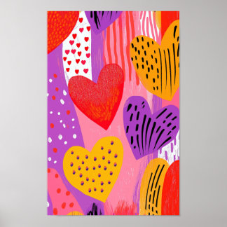 Colourful Valentine hearts in purple, red and dark Poster