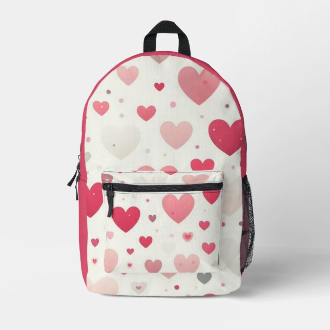Colourful Valentine's day heart Printed Backpack (Front)