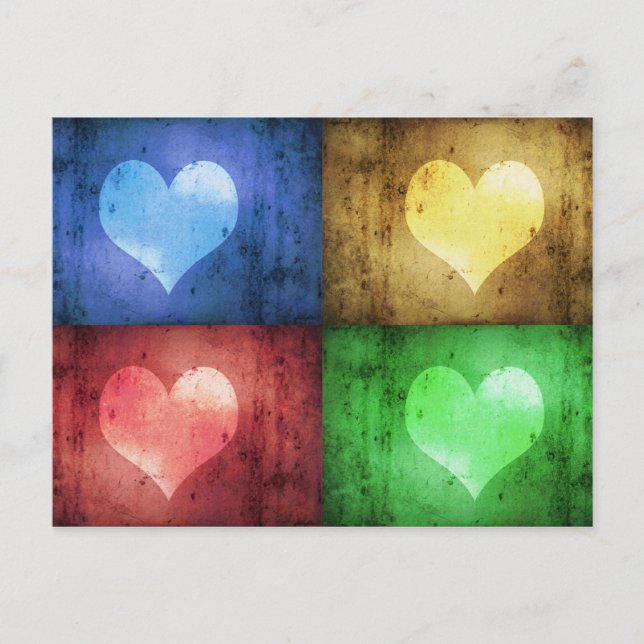Colourful Valentine's Day Rustic Hearts Postcard (Front)