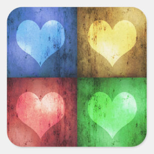 Colourful Valentine's Day Rustic Hearts Square Sticker