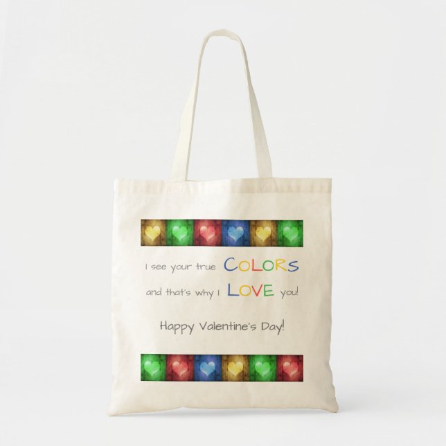 Colourful Valentine's Day Rustic Hearts Tote Bag (Front)