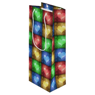 Colourful Valentine's Day Rustic Hearts Wine Gift Bag