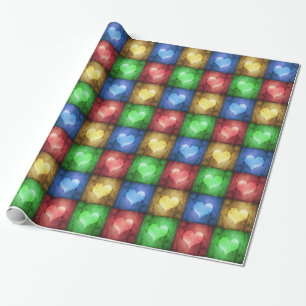 Colourful Valentine's Day Rustic Hearts Wrapping Paper