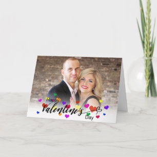 Colourful Valentine's Day Typography Photo Hearts Card