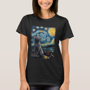 Colourful Van Gogh Starry Night Cat T-Shirt