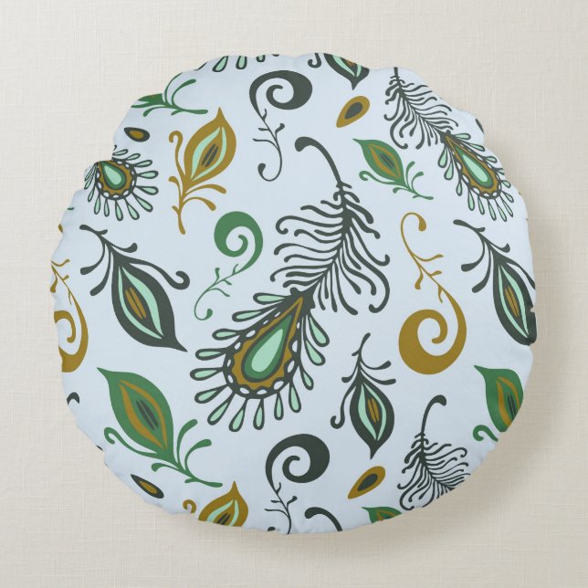 Colourful Various Feathers Round Cushion (Front)