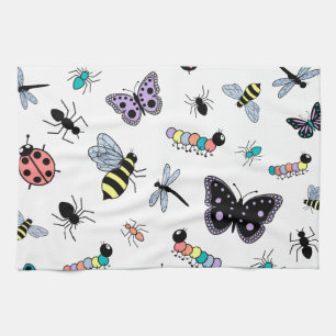 Colourful Vector Bugs & Butterflies Tea Towel