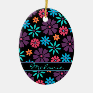 Colourful Vector Flower Pattern Nameplate Ceramic Tree Decoration