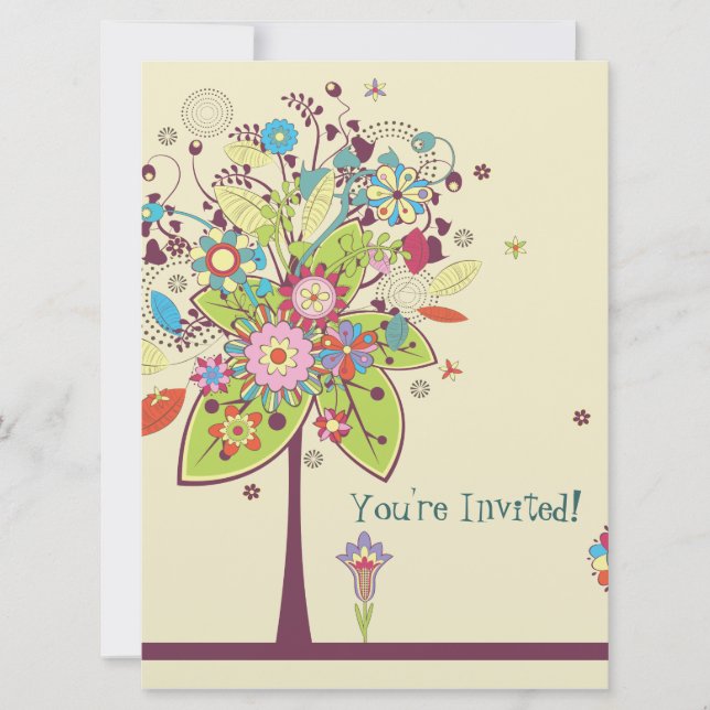 colourful vector flower tree bliss birthday invitation (Front)