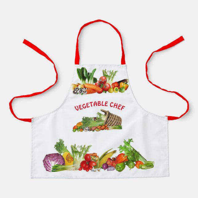 Colourful Vegetable Chef Custom text Kids' Apron (Front)