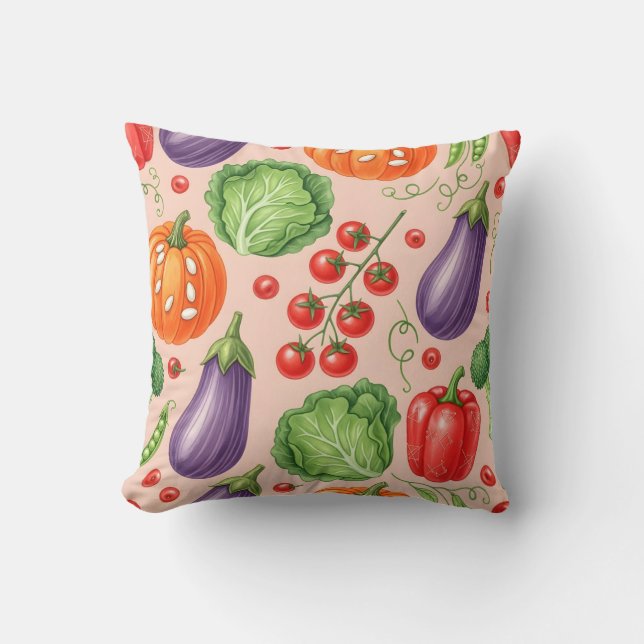Colourful Vegetable Pattern Illustration Cushion (Front)