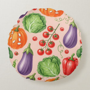 Colourful Vegetable Pattern Illustration Round Cushion