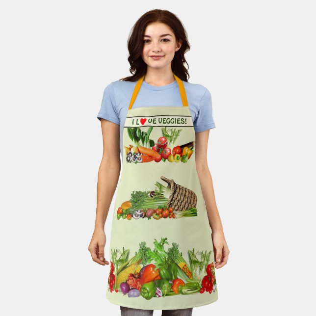 Colourful Vegetables I Love Vegetable Custom text Apron (Worn)