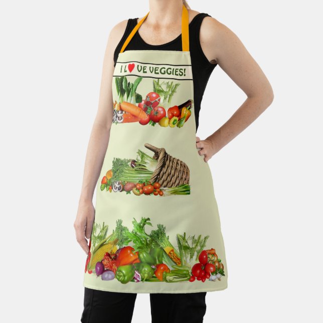 Colourful Vegetables I Love Vegetable Custom text Apron (Insitu)