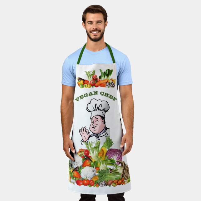 Colourful Vegetables Vegan Chef Custom text Apron (Worn)