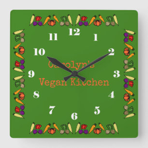 Colourful vegetables, vegan kitchen, your name square wall clock