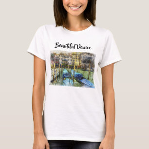 Colourful Venice Blue Gondolas Painting T-Shirt