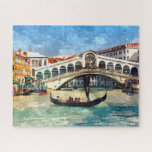 Colourful Venice Canal Grande Aquarelle Painting Jigsaw Puzzle<br><div class="desc">Beautiful contemporary colourful Venice Canal Grande and the famous Rialto Bridge during summer season aquarelle painting. This jigsaw puzzle design was created for the lover of Italy,  the northern Italian Veneto region,  travelling Europe,  vacation or bright and vibrant summer colours.</div>