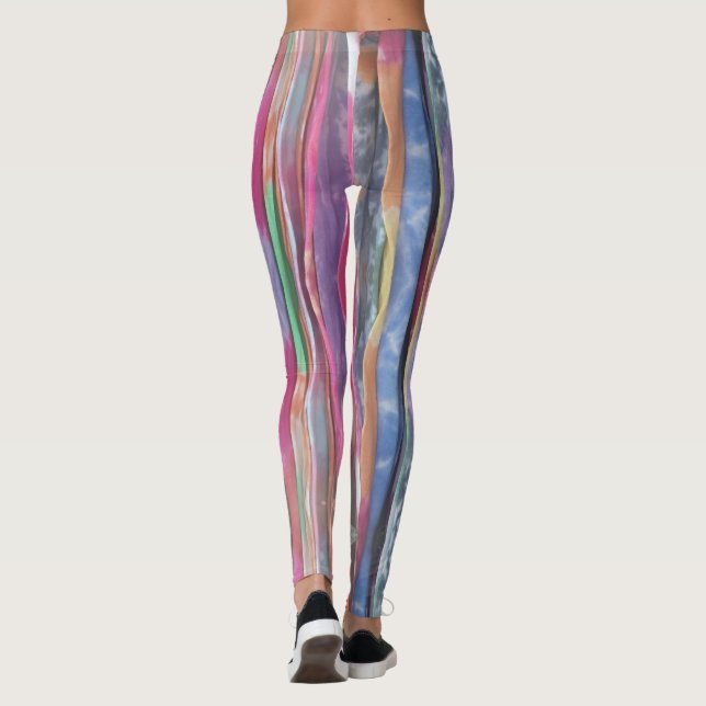 Colourful veritically striped tie-dye pattern leggings (Back)