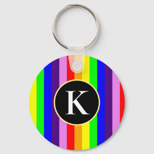 Colourful Vertical Rainbow Stripes Custom Monogram Key Ring