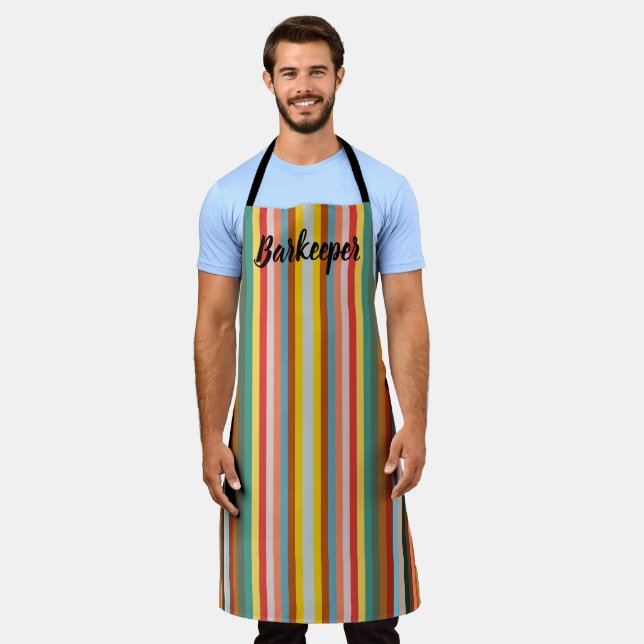 Colourful Vertical Retro Stripes  Apron (Worn)