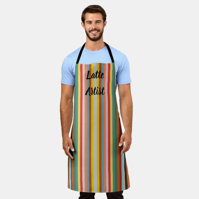 Colourful Vertical Retro Stripes  Apron (Worn)