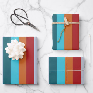 Colourful Vertical Retro Stripes Wrapping Paper Sheet