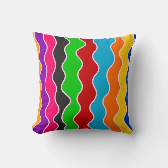 Colourful vertical retro wavy lines pattern  cushion (Front)