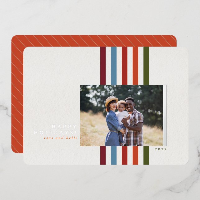 Colourful Vertical Ribbon with Foil Holiday Card (Front/Back)