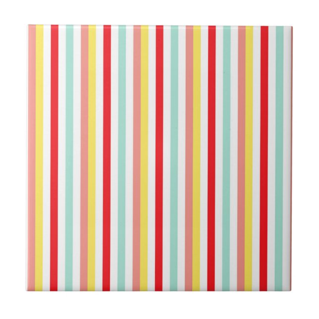 Colourful Vertical Stripe Pattern Tile (Front)