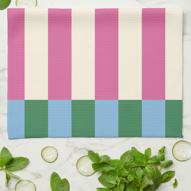 Colourful Vertical Striped Pattern Tea Towel (Folded)
