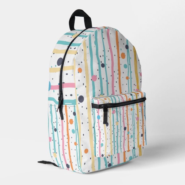 Colourful Vertical Stripes & Polka Dots  Printed Backpack (Back Corner Left)